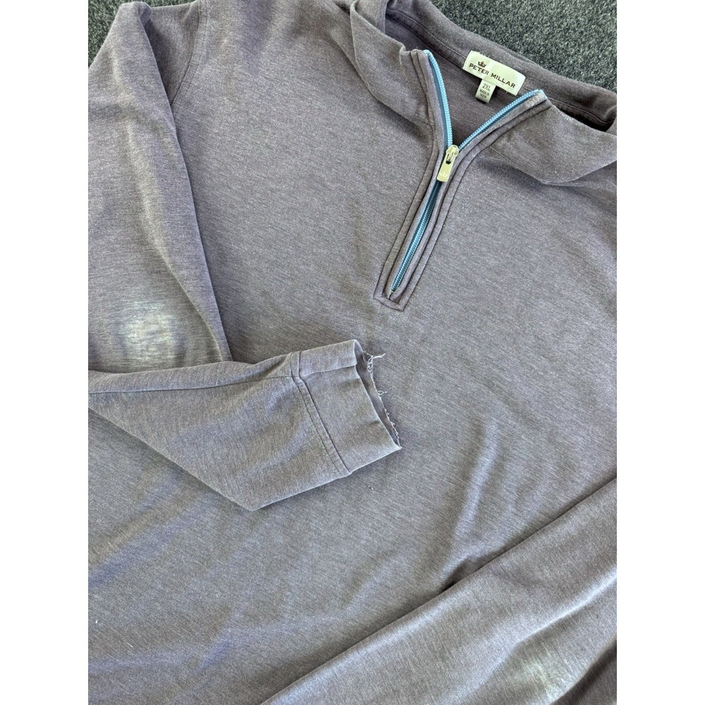 Peter Millar 1/4 Zip Pullover Mens 2XL Heather Purple Blue Trim Golf